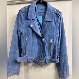 Blank NYC blue suede moto biker jacket medium